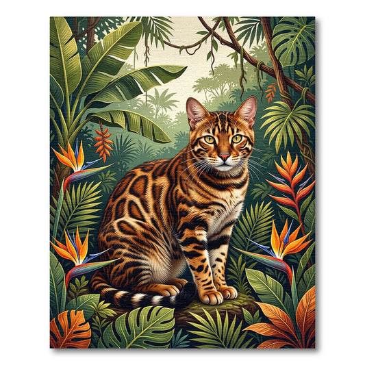 Exotic Bengal Cat Lush Tropical Jungle Rug