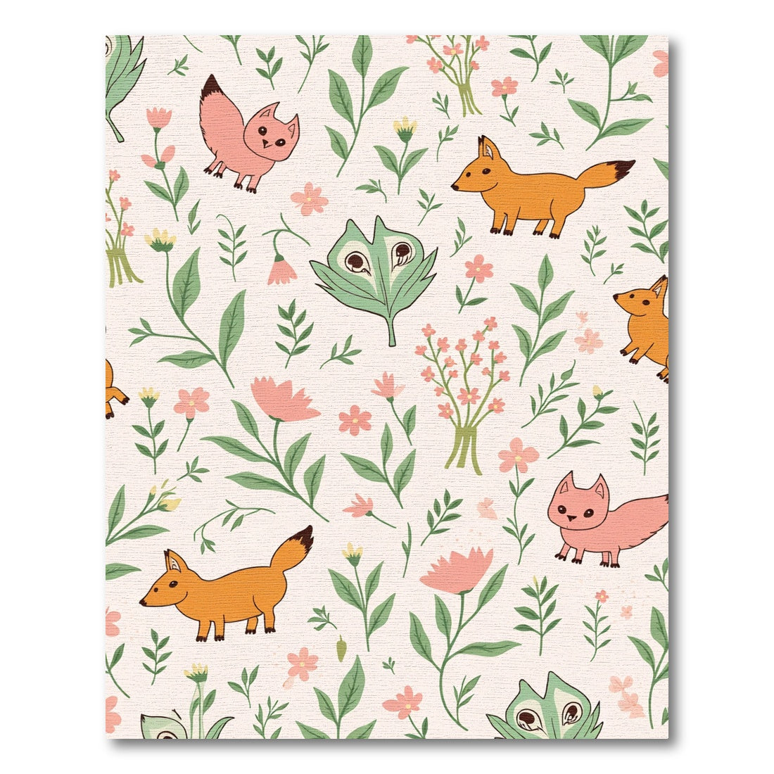 Whimsical Foxes Floral Garden Rug