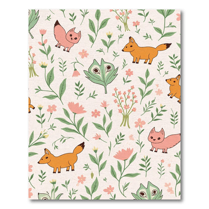 Whimsical Foxes Floral Garden Rug