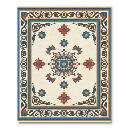 Crimson Blue Floral Geometric Medallion Rug