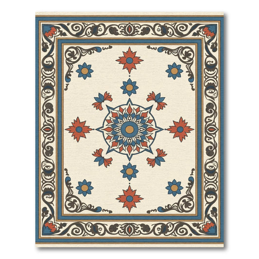 Crimson Blue Floral Geometric Medallion Rug