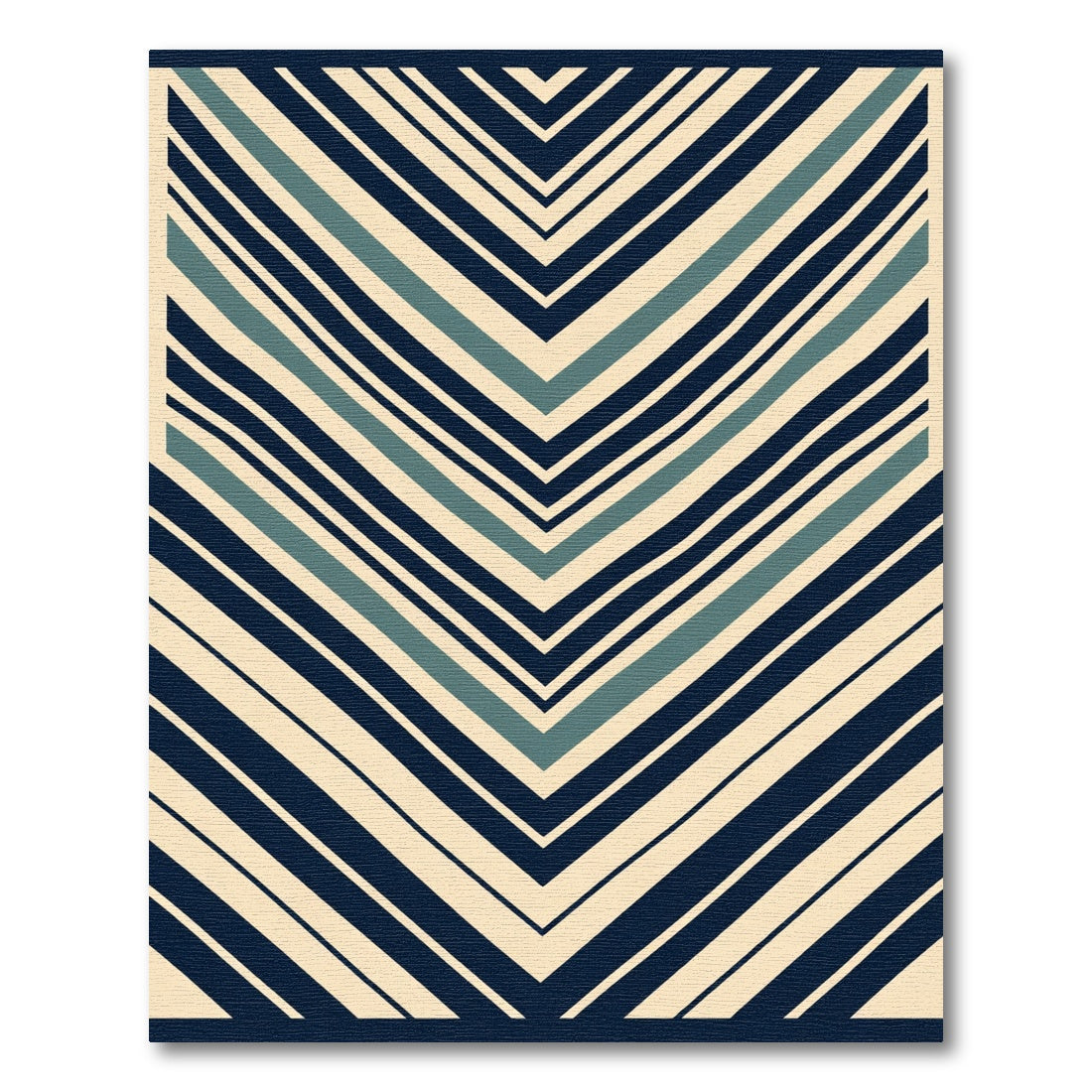 Navy Teal Cream Chevron Stripe Rug