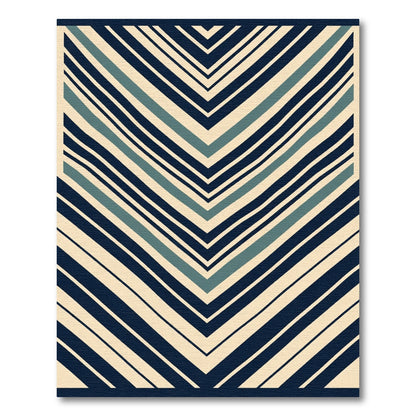 Navy Teal Cream Chevron Stripe Rug