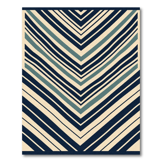 Navy Teal Cream Chevron Stripe Rug