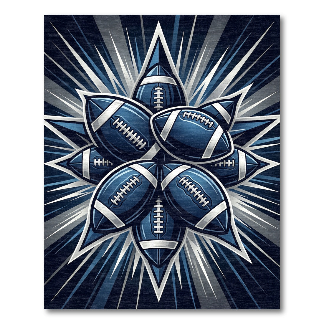 Dynamic Navy Football Starburst Rug