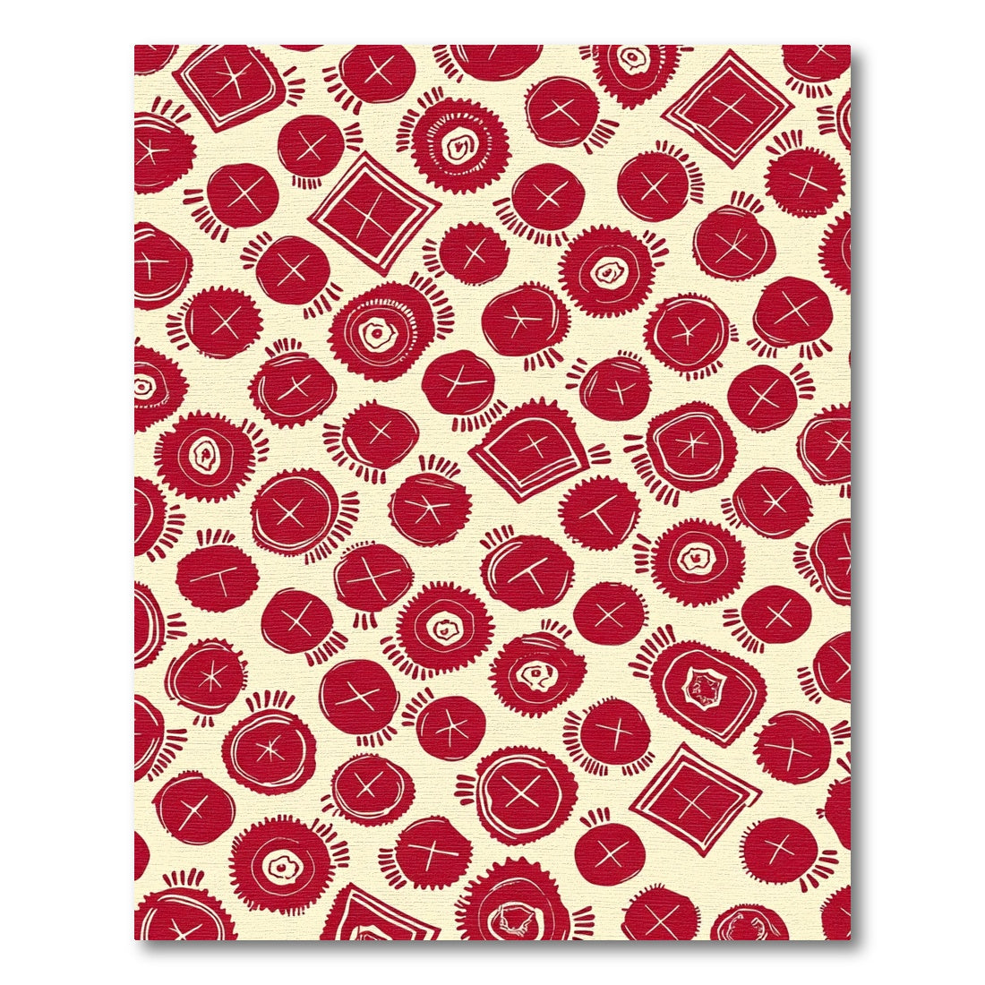 Crimson Circles And Squares Whimsical Pattern Rug