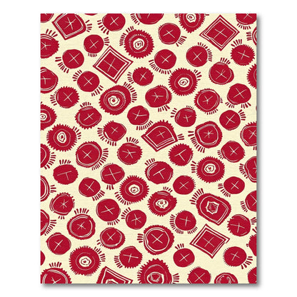 Crimson Circles And Squares Whimsical Pattern Rug