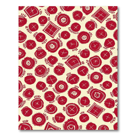 Crimson Circles And Squares Whimsical Pattern Rug