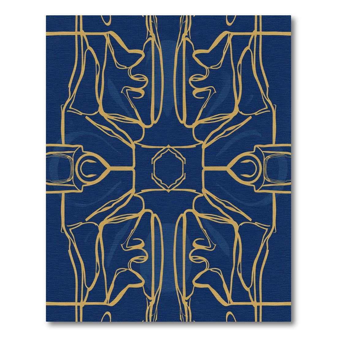 Royal Blue Gold Abstract Face Composition Rug