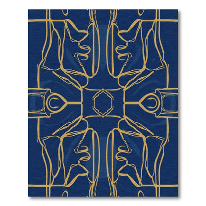 Royal Blue Gold Abstract Face Composition Rug