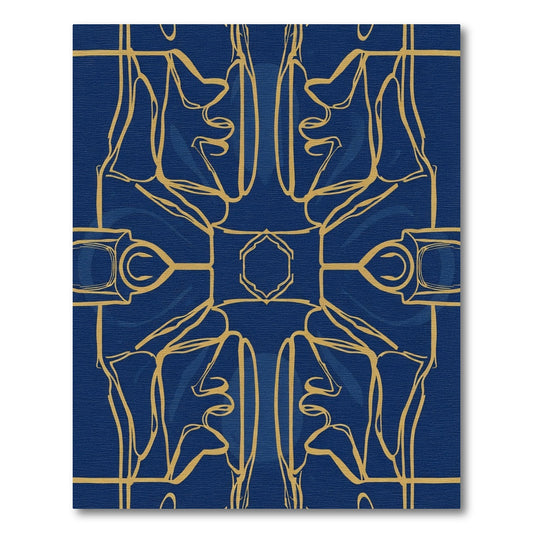 Royal Blue Gold Abstract Face Composition Rug