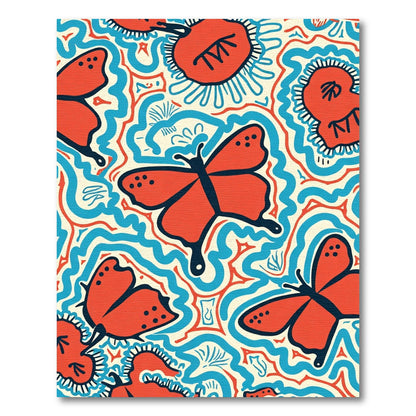 Orange Butterfly Blue Swirl Cream Art Rug
