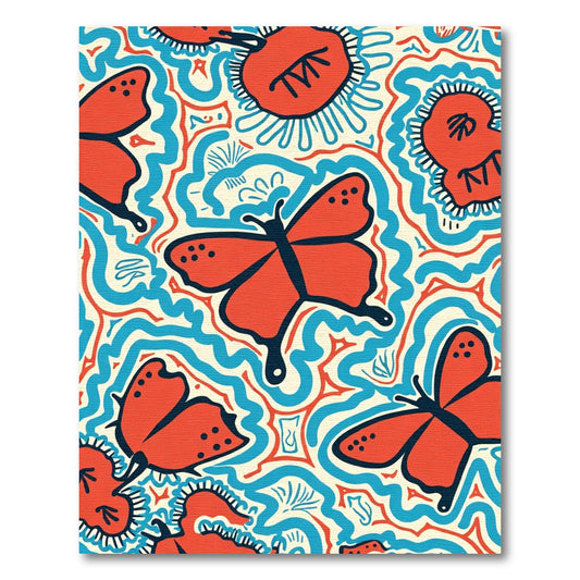 Orange Butterfly Blue Swirl Cream Art Rug