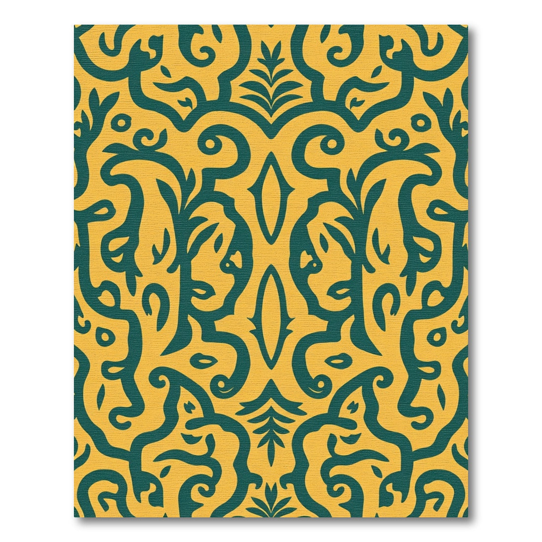 Amber Teal Damask Scrollwork Rug