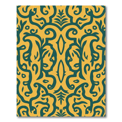 Amber Teal Damask Scrollwork Rug