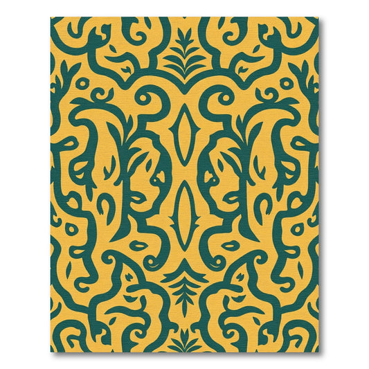 Amber Teal Damask Scrollwork Rug