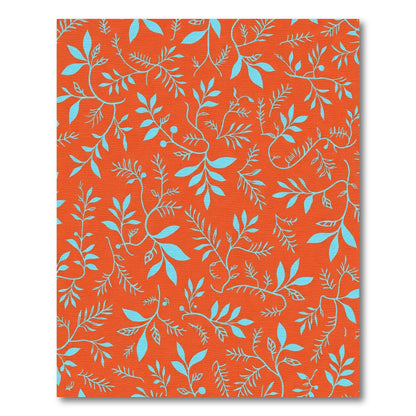 Orange Teal Botanical Branch Pattern Rug