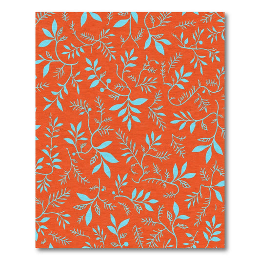 Orange Teal Botanical Branch Pattern Rug