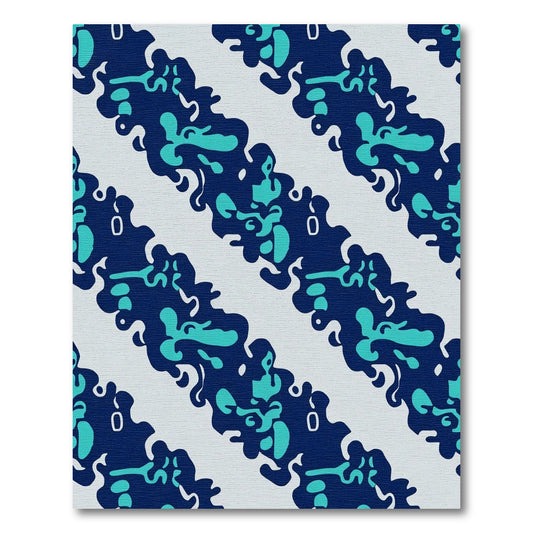 Deep Blue Aqua Blobs Stripe Rug