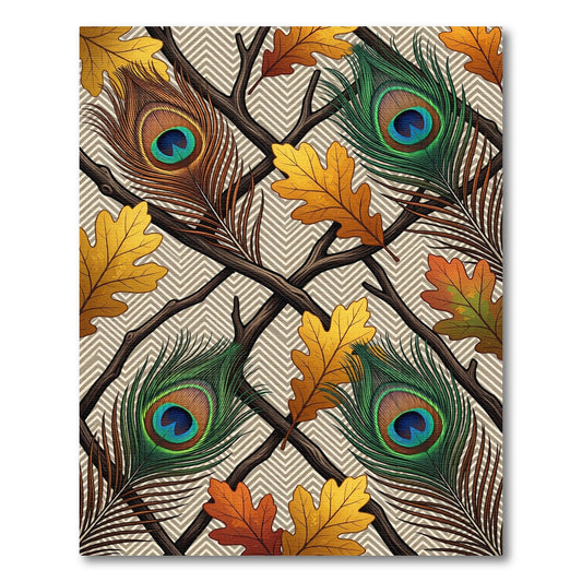 Autumn Oak Leaf and Peacock Feather Rug