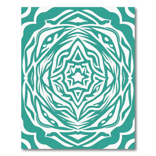 Teal And White Symmetry Star Rug