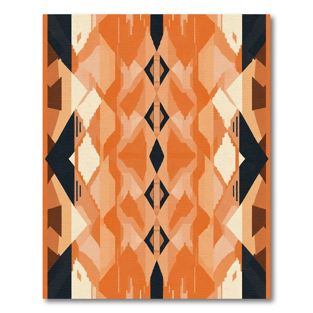 Orange Black Geometric Diamond Tonal Rug