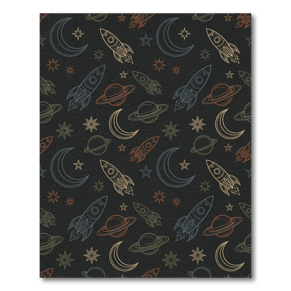 Cosmic Rockets Stars Moons Planets Rug