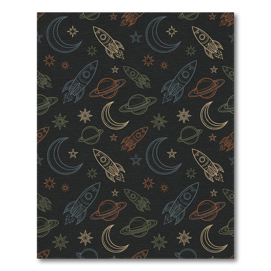 Cosmic Rockets Stars Moons Planets Rug