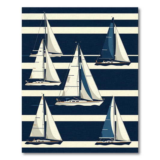 Midnight Navy Nautical Sailboat Striped Rug