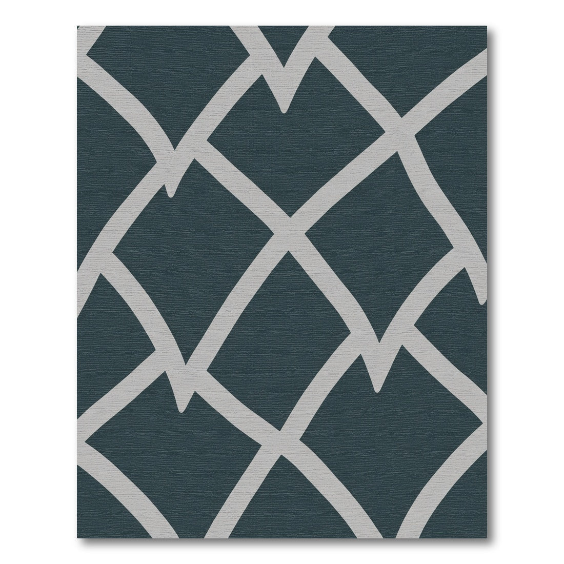 Dark Teal Gray Geometric Lattice Rug