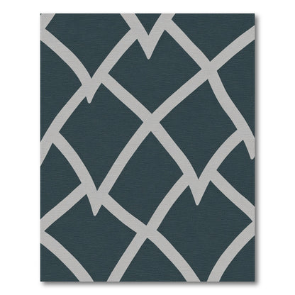 Dark Teal Gray Geometric Lattice Rug