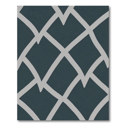 Dark Teal Gray Geometric Lattice Rug
