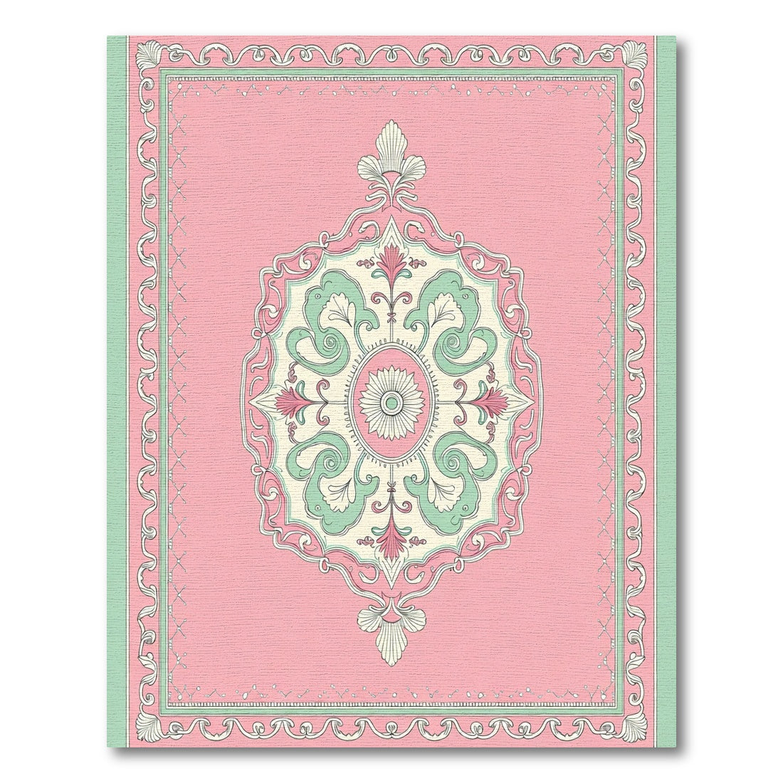 Pink Teal Floral Medallion Traditional Rug