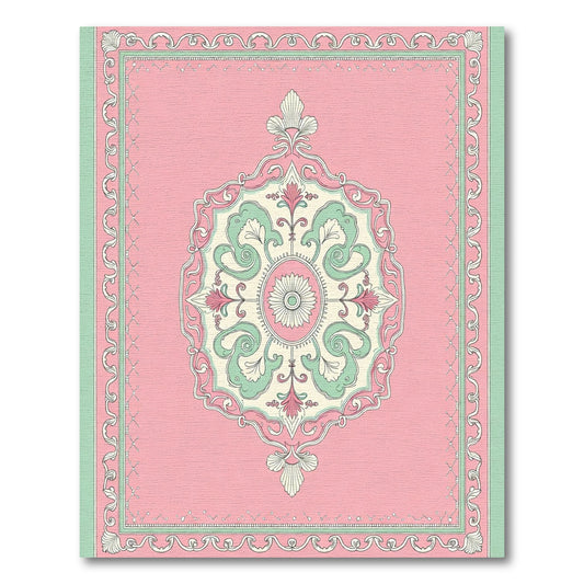 Pink Teal Floral Medallion Traditional Rug