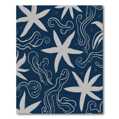 Navy White Starfish Swirls Rug