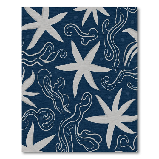 Navy White Starfish Swirls Rug