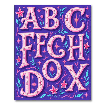 Whimsical Pink Floral Alphabet Stars Rug