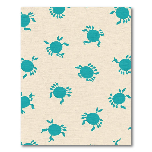 Teal Crab Pattern Cream Background Rug