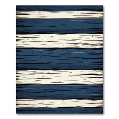 Modern Navy and Cream Horizontal Stripe Rug