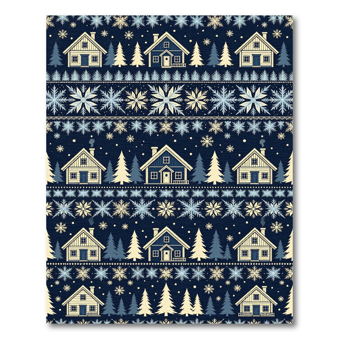 Navy Nordic Winter Cabin Snowflakes Rug
