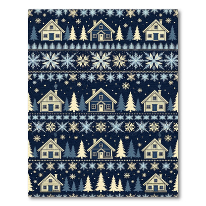 Navy Nordic Winter Cabin Snowflakes Rug