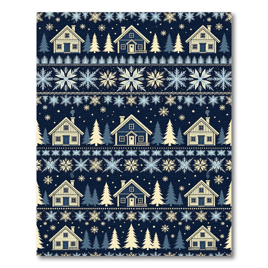 Navy Nordic Winter Cabin Snowflakes Rug