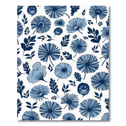 Indigo Blue Floral Botanical Collage Rug