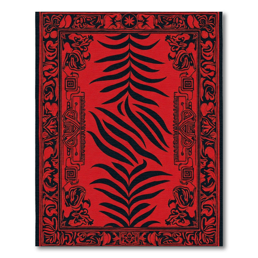 Bold Red Tribal Fern Rug