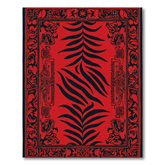 Bold Red Tribal Fern Rug