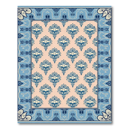Coral Blue Classic Damask Medallion Rug