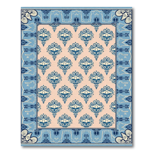 Coral Blue Classic Damask Medallion Rug