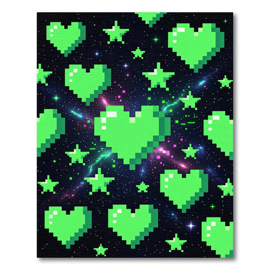 Neon Pixel Heart Galaxy Space Art Rug