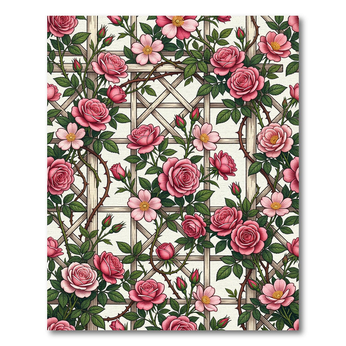 Romantic Pink Rose Trellis Floral Rug