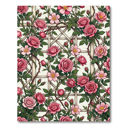 Romantic Pink Rose Trellis Floral Rug